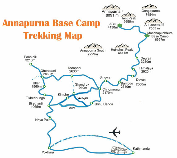 Annapurna-Base-Camp-Trek-Map - Excellent Himalaya Trek & Expedition