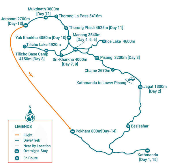Besisahar to Jomsom Trek Map